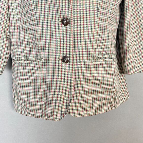 Vintage Plaid Blazer 90s Women Patch Pockets Liz Sport Button-Up Quirky Petite 2 - Picture 4 of 12